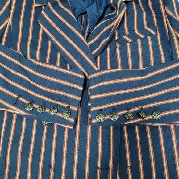 Free People Navy Striped Double Breasted Buttoned Cropped Jacket Small S - Picture 6 of 16